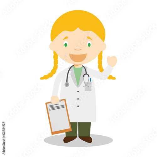 Cute cartoon vector illustration of a female doctor