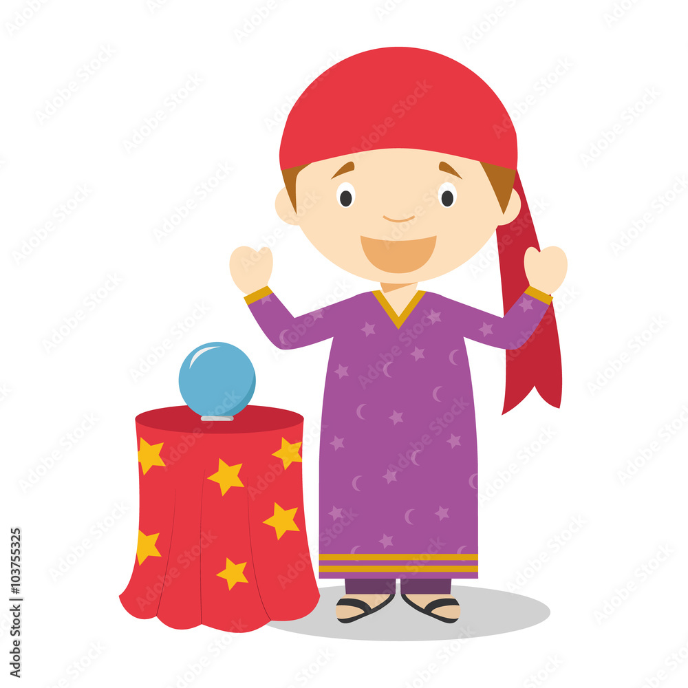 Cute cartoon vector illustration of a fortune teller Cute cartoon vector illustration of a fortune teller