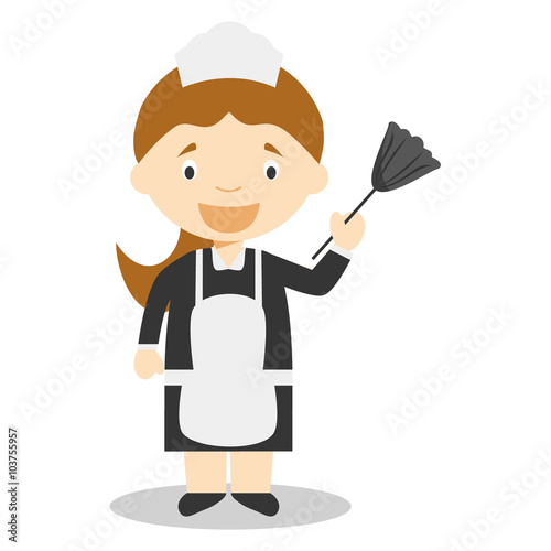 Cute cartoon vector illustration of a maid