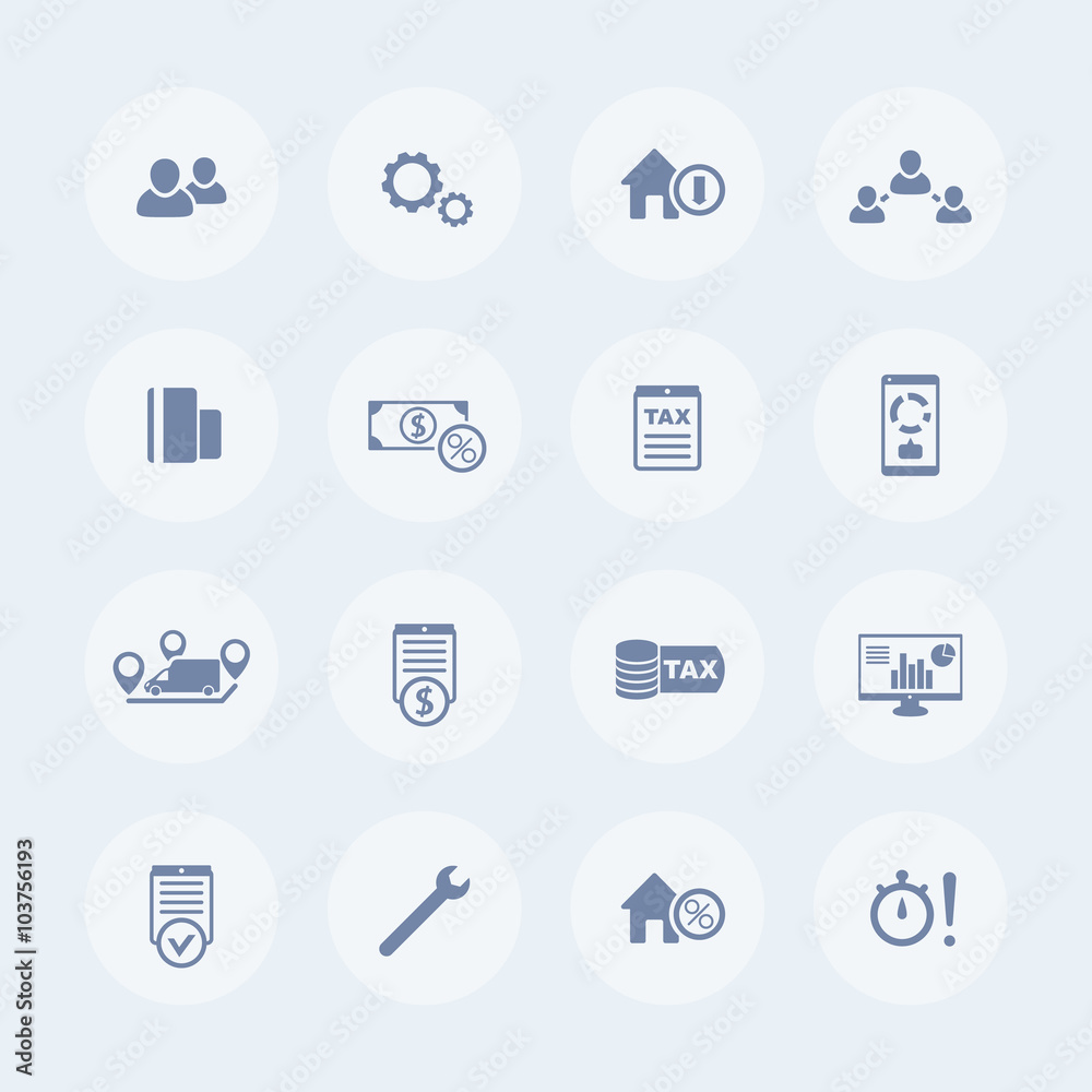 16 finance, costs, tax isolated icons, rates, finance pictograms, vector illustration