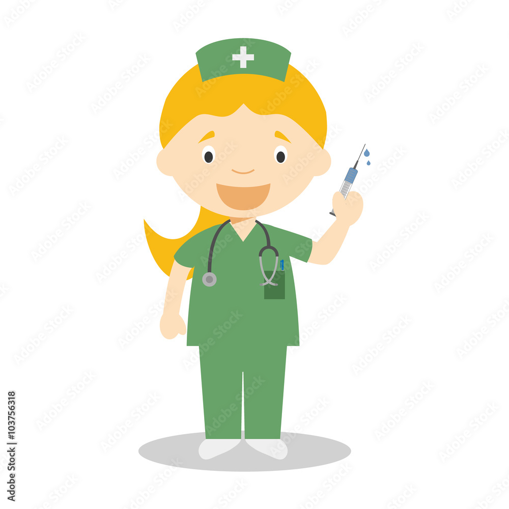 Cute cartoon vector illustration of a female nurse Cute cartoon vector illustration of a female nurse