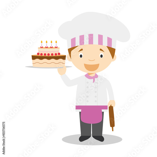 Cute cartoon vector illustration of a pastry chef