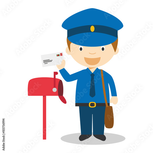 Cute cartoon vector illustration of a postman