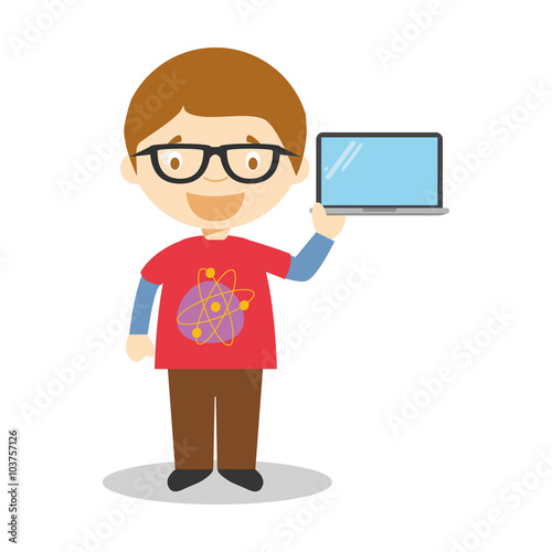 Cute cartoon vector illustration of a programmer or a computer e