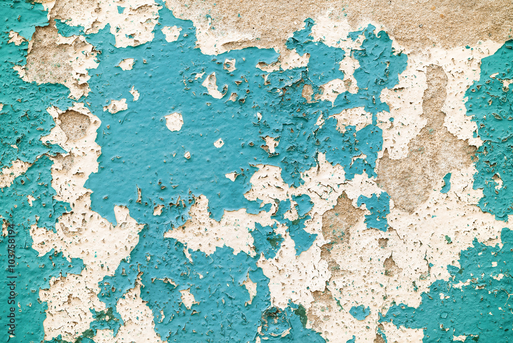 cracked blue concrete vintage wall background.