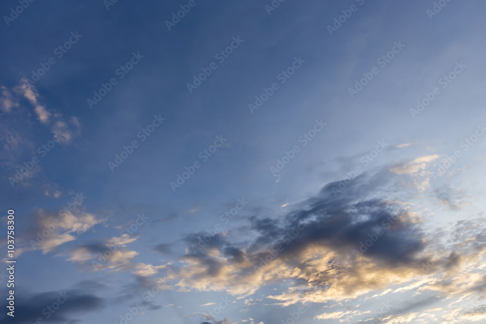 sunset sky dramatic background, blue sky with orange sunlight