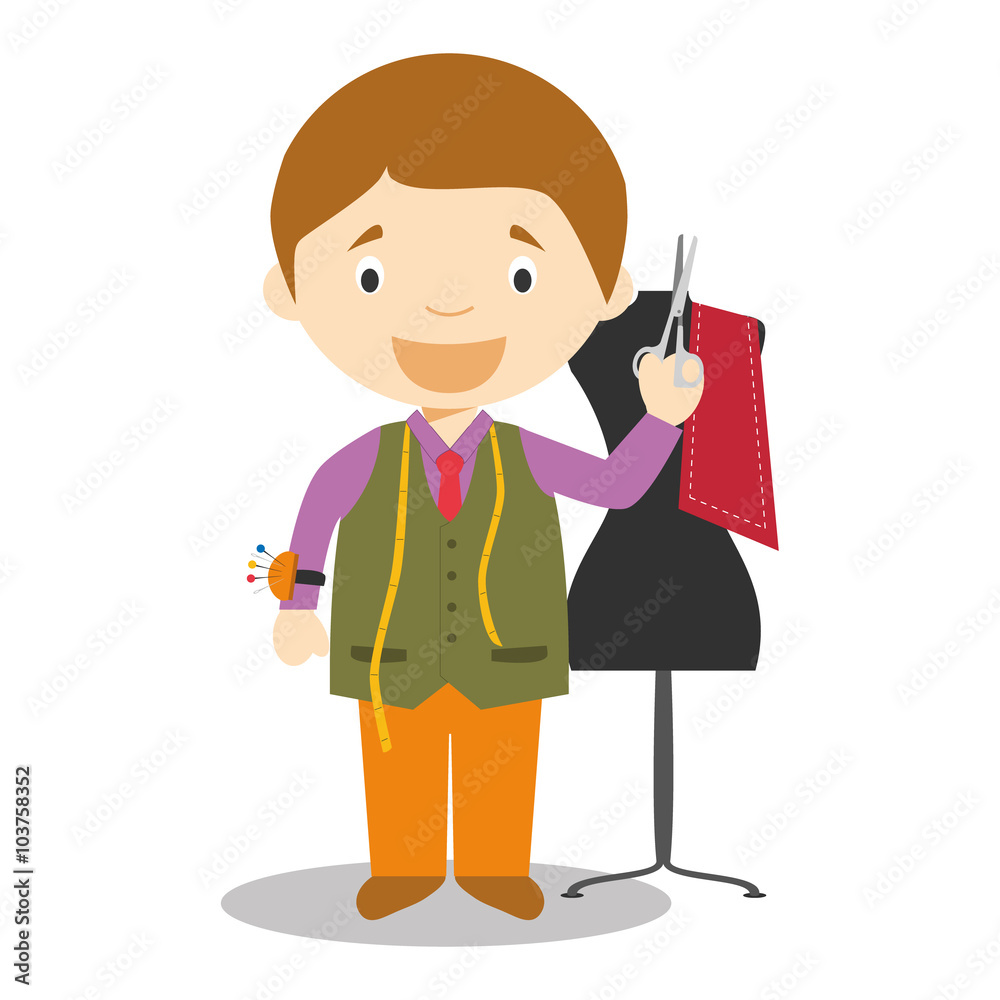 Cute cartoon vector illustration of a tailor Stock Vector | Adobe Stock
