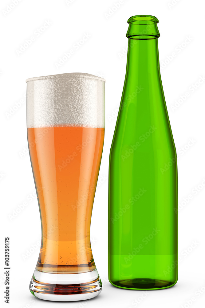 Glass of Beer and Green Bottle