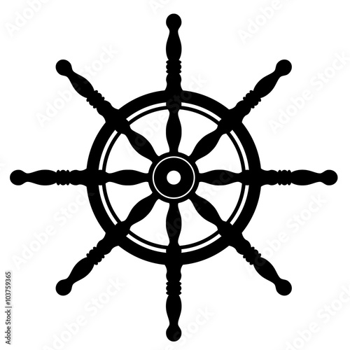 Ship steering wheel silhouette isolated on white