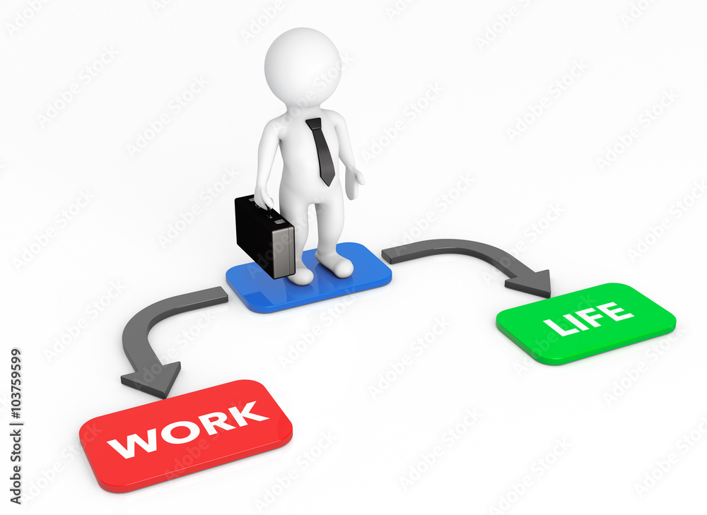 3d Businessman with Choice Arrow Points Life and Work 3d Businessman with Choice Arrow Points Life and Work