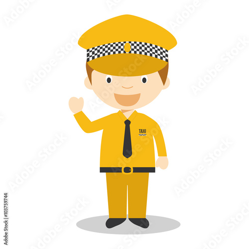 Cute cartoon vector illustration of a taxi driver