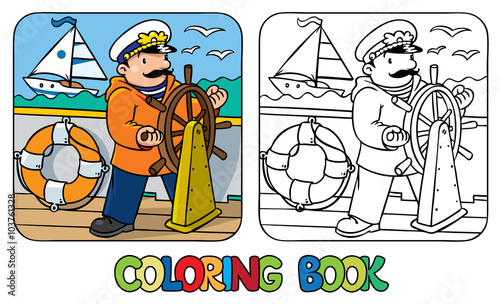 Funny captain or yachtsman. Coloring book
