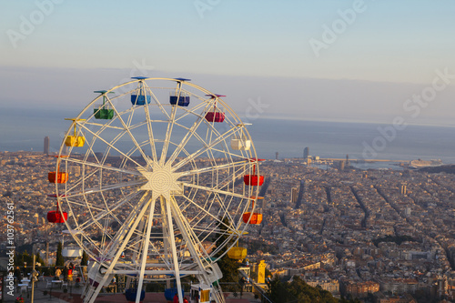 Barcelona, Tibidabo amusement park with ferris wheel