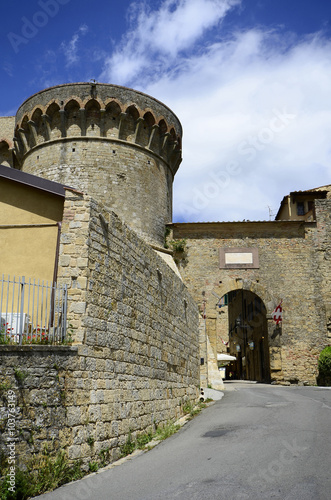 Italy, tower of the fortress Fortezza Medicea with Porto a Selci - Selci Door, entrance to Etruscan Village Volterra, the fortress is now a prison photo