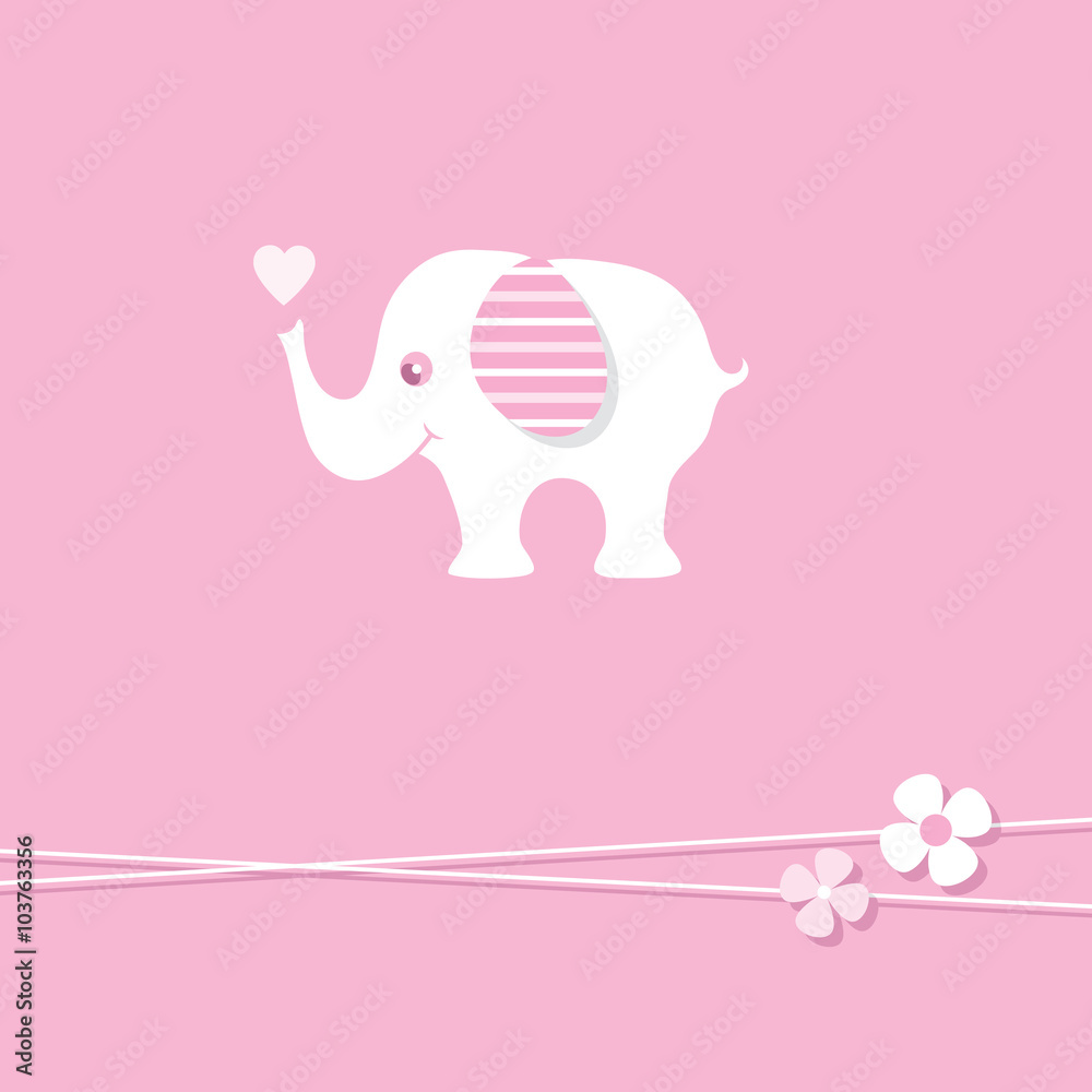 pink baby girl elephant greeting card