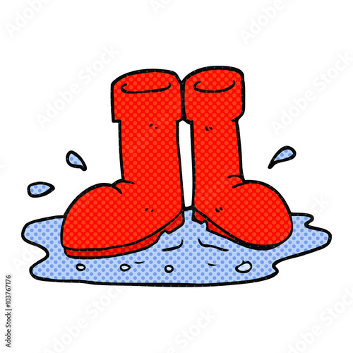 cartoon wellington boots in puddle