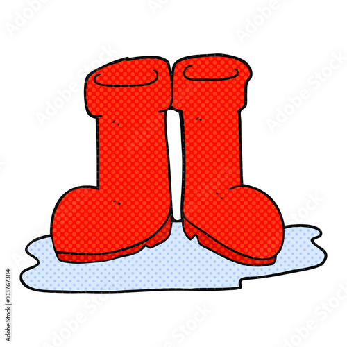 cartoon wellington boots in puddle