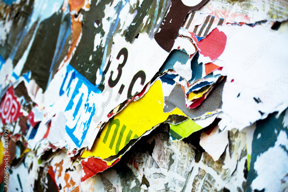Fototapeta premium Random background collage paper typography texture on wall