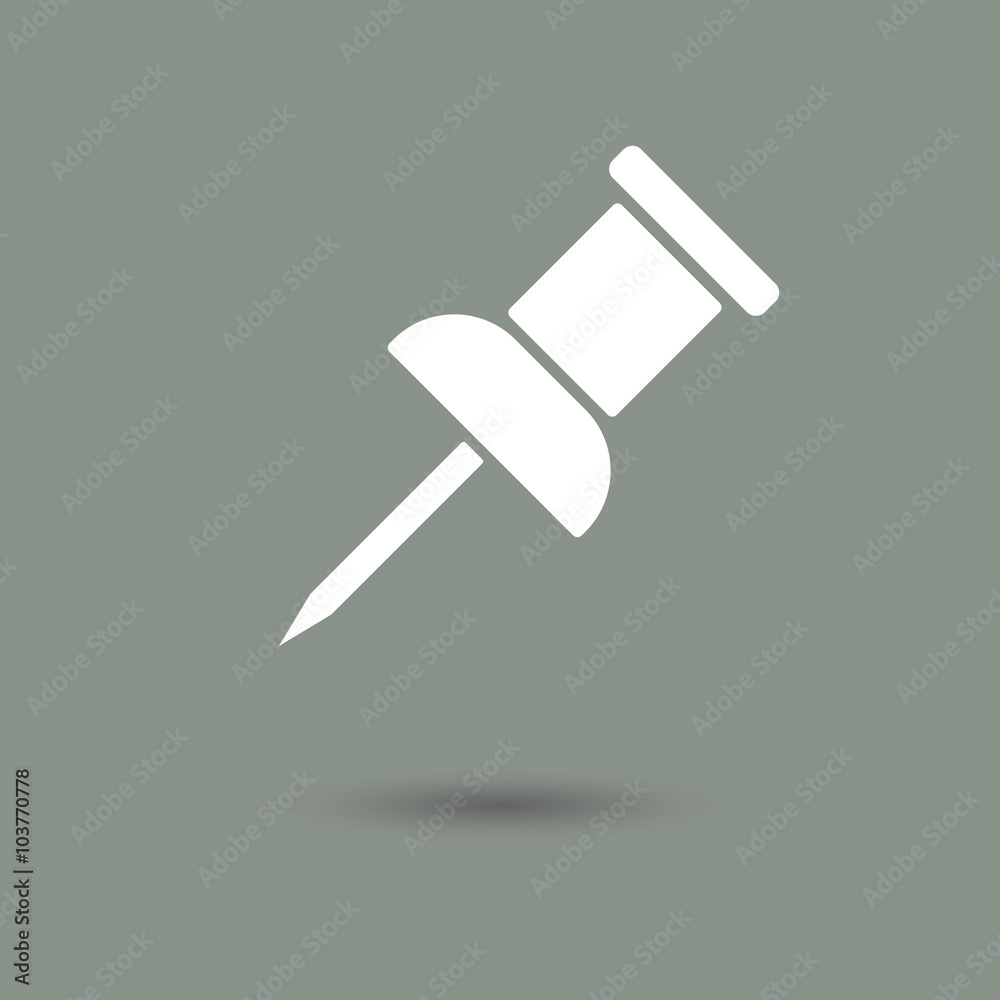 Pin icon vector in modern style with shadow, figure and gray background. Symbol of office and to-do list. Pin icon vector in modern style with shadow, figure and gray background. Symbol of office and to-do list.