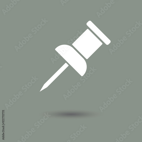 Pin icon vector in modern style with shadow, figure and gray background. Symbol of office and to-do list.