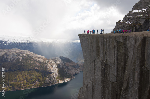 Norway, Preikestolen / Preikestolen or Prekestolen, also known by the English translations of Preacher's Pulpit or Pulpit Rock, is a famous tourist attraction in Forsand, Ryfylke, Norway.