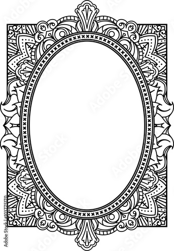 Rich decorated oval frame pattern. Vector decorative background