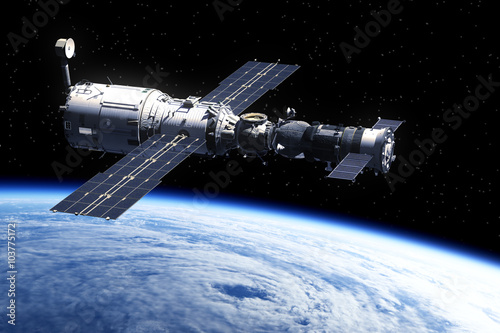 Fototapeta Naklejka Na Ścianę i Meble -  Space Station Orbiting Earth