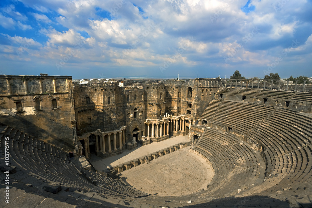Syria. Bosra. General view of 2nd-century AD Roman theatre for 15000 seat. This site is on UNESCO World Heritage List