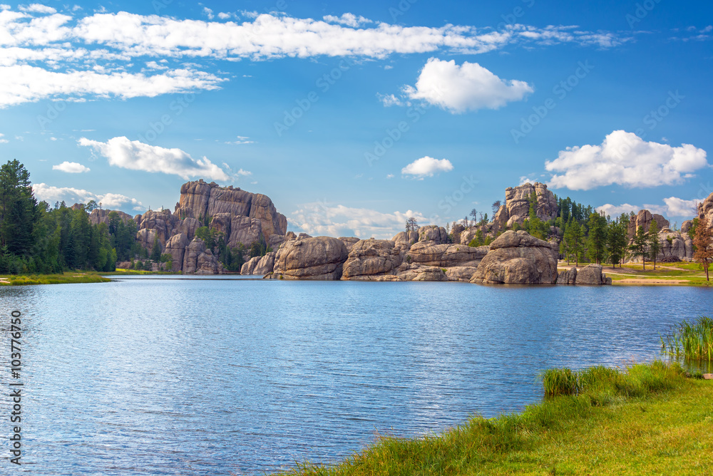 Dramatic rock formations on the shore of Sylvan Lake in Custer State Park Dramatic rock formations on the shore of Sylvan Lake in Custer State Park