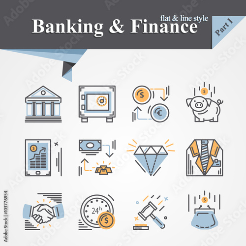 Trendy flat and line Banking and Finance icon m-banking,savings,internet payment security,savings, partnership,online banking,online services,exchange,cash.For apps,developers,designers.
