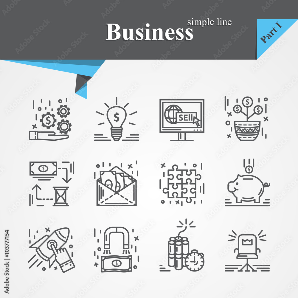 Simple line icons set on the topic of business,internet sell,start up,business idea,savings,cash,be the boss,time is money,increase revenue,strategy,success, process,investment,creative campaigns Simple line icons set on the topic of business,internet sell,start up,business idea,savings,cash,be the boss,time is money,increase revenue,strategy,success, process,investment,creative campaigns