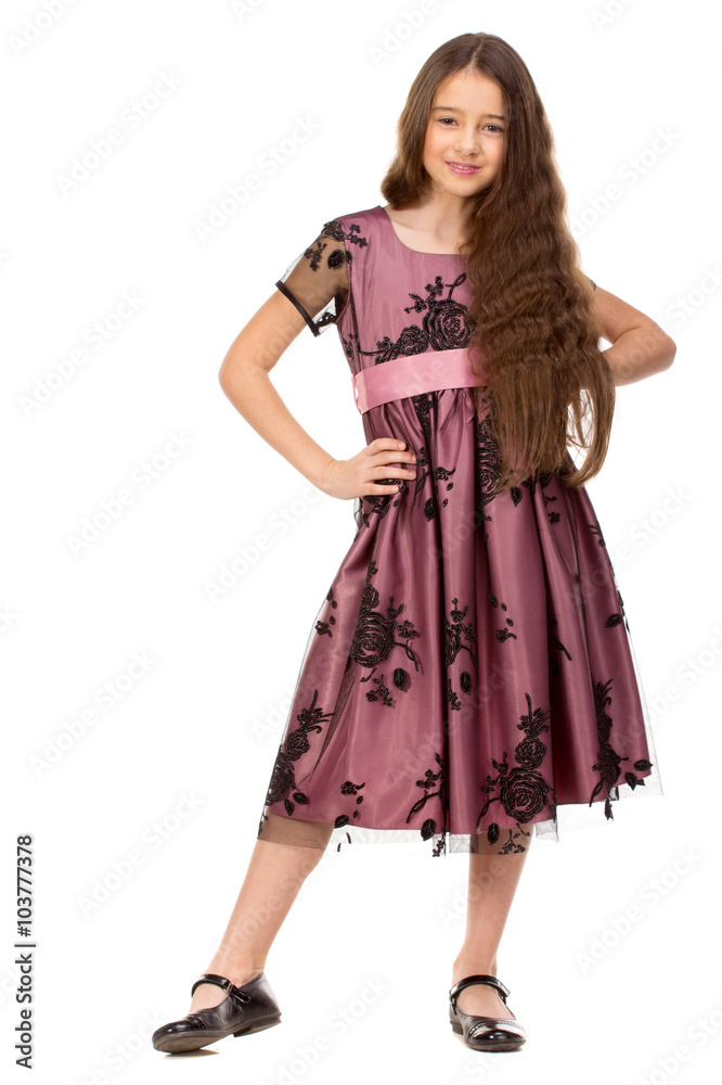 Long haired girl of six years in a summer dress Long haired girl of six years in a summer dress