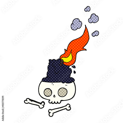 cartoon burning candle on skull