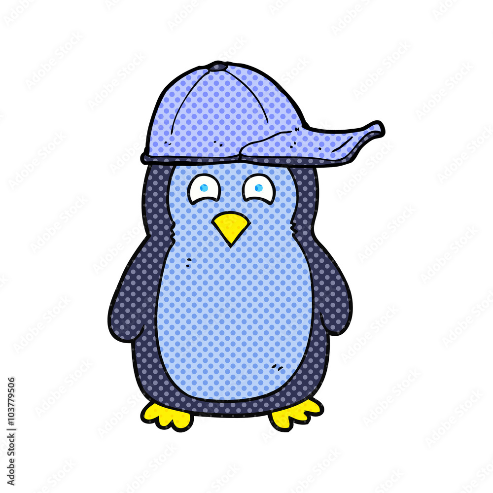 Naklejka premium cartoon penguin wearing hat