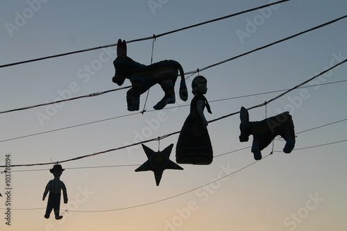 Different Mexican signs in the sunset
