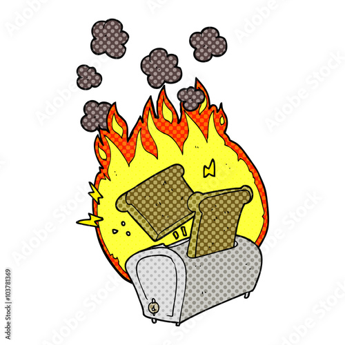 cartoon burning toaster