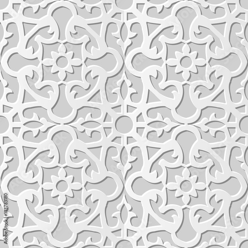 Vector damask seamless 3D paper art pattern background 149 Kaleidoscope Flower 