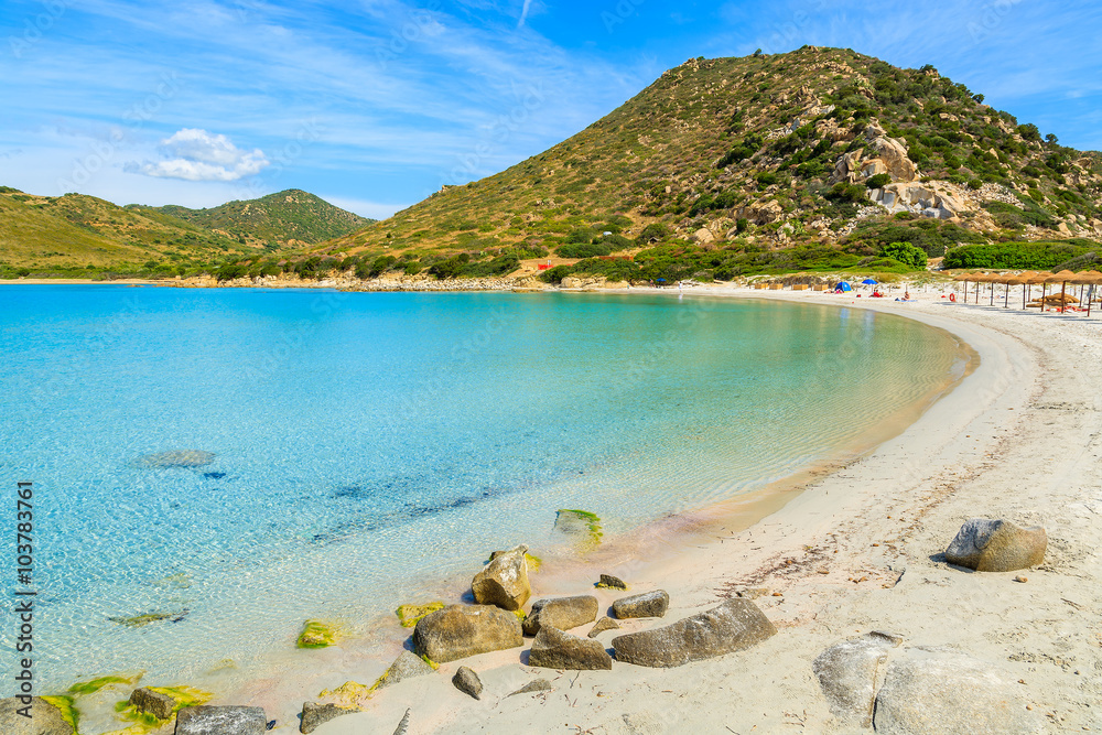 Beautiful beach at Punta Molentis bay, Sardinia island, Italy