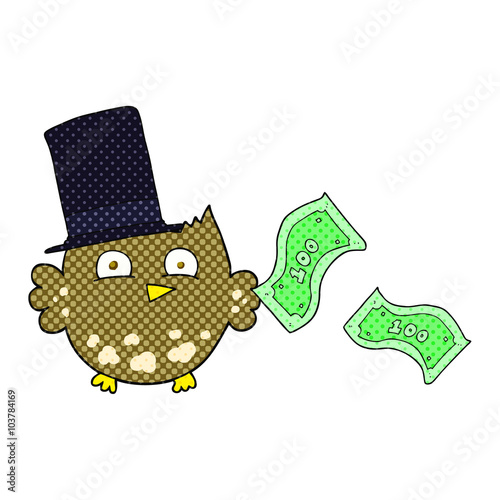 cartoon wealthy little owl with top hat