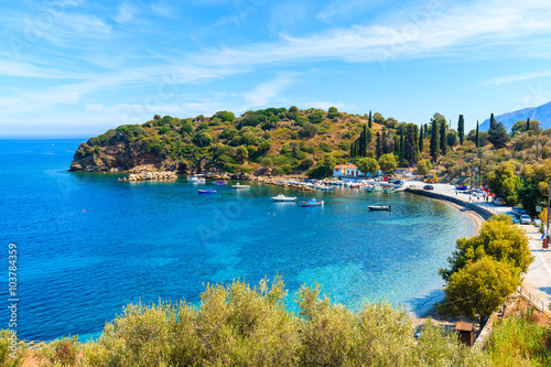 Beautiful bay with fishing port on Samos island, Greece photo
