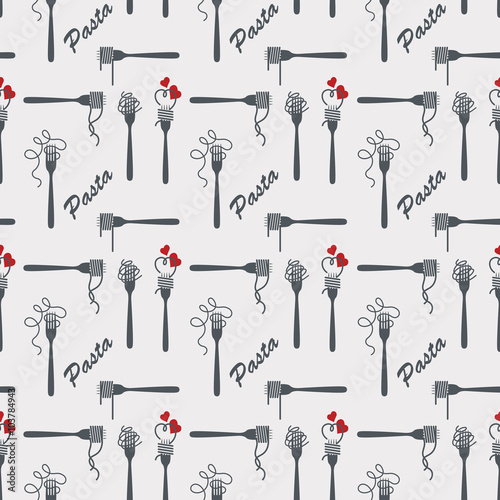 seamless background pattern of fork with pasta