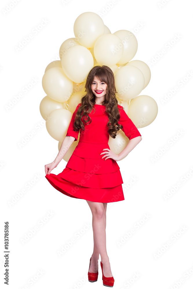 Young woman with balloons on a white background Young woman with balloons on a white background