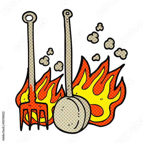 comic book style cartoon hot fireside tools