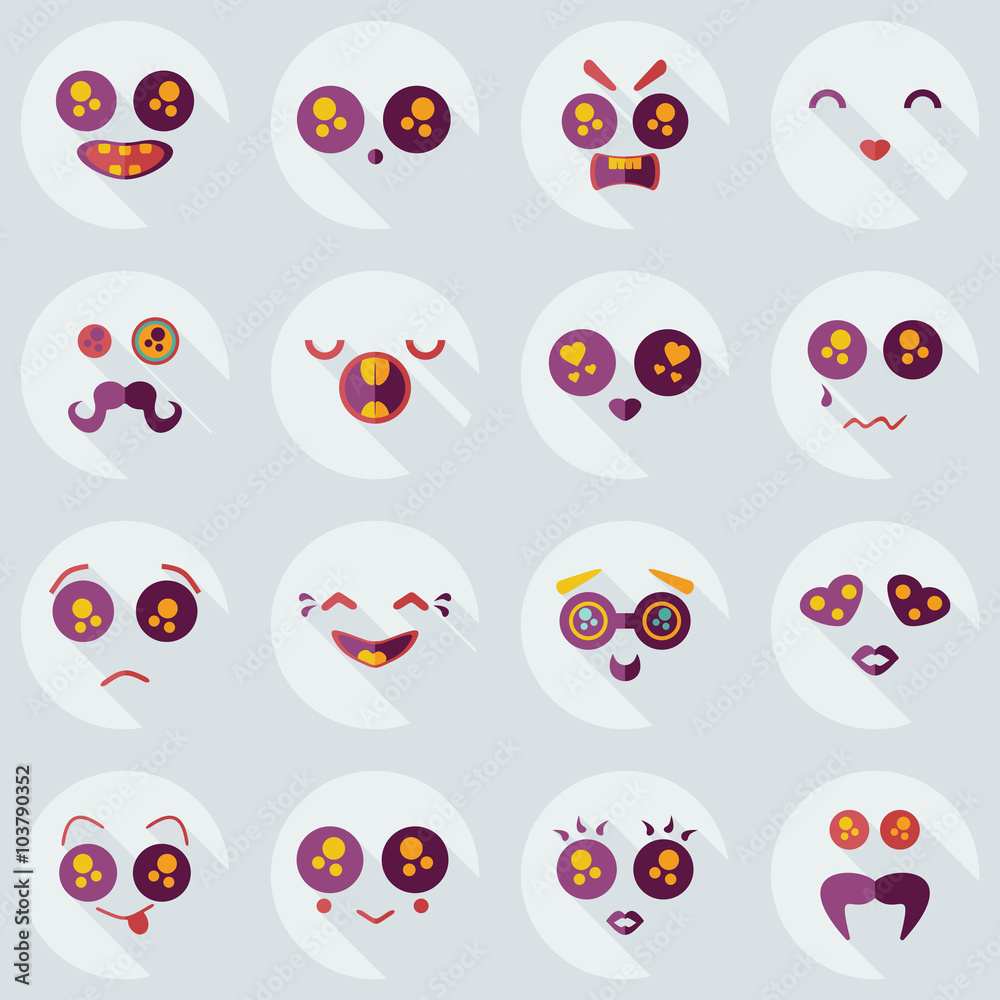 Obraz premium Flat concept, set modern design with shadow smiley