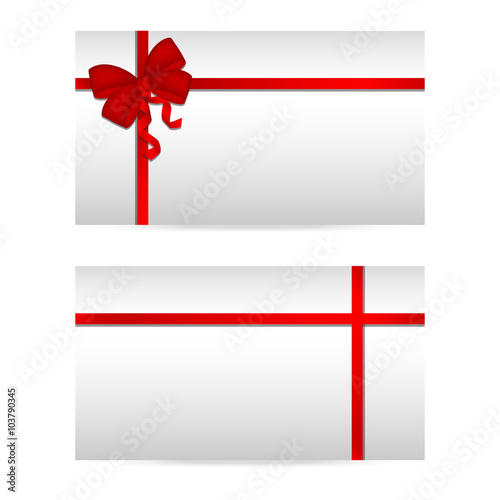 Silver gift cards with red ribbons