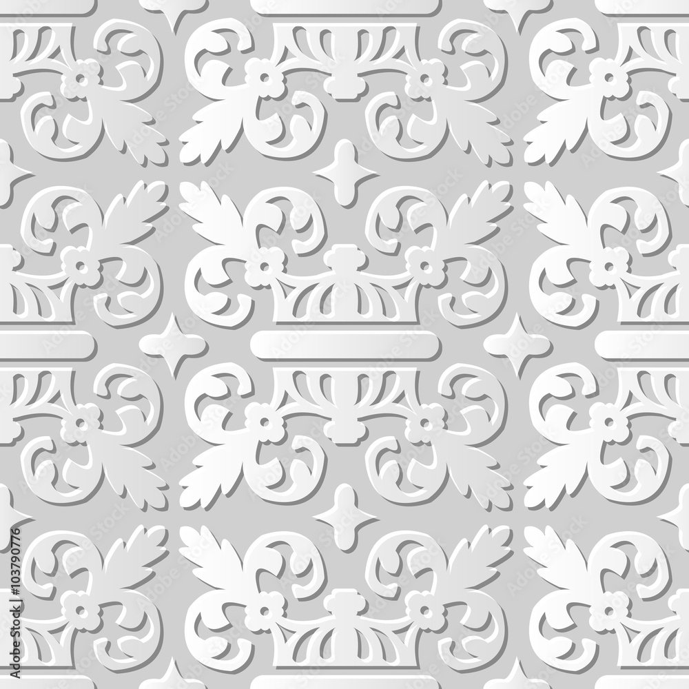 Vector damask seamless 3D paper art pattern background 151 Spiral Curve Kaleidoscope
