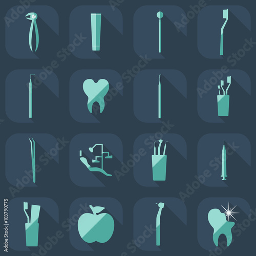 Flat concept, set modern design with shadow dentist tools