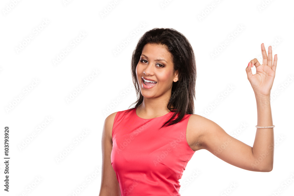 Pretty woman girl giving ok sign gesture. Pretty woman girl giving ok sign gesture.