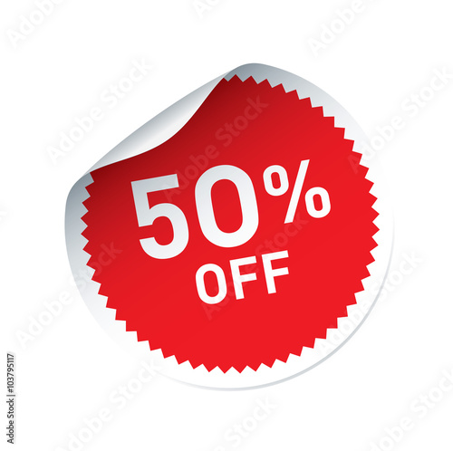 Red vector sticker and text FIFTY Percent OFF
