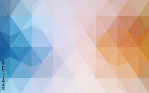 Multicolor blue, yellow, orange polygonal design pattern, which consist of triangles and gradient in origami style.